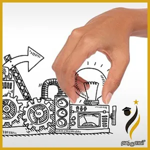 تصویر دستی که در حال چیدمان عناصر مختلفی است. نماد تدوین نقشه ذهنی