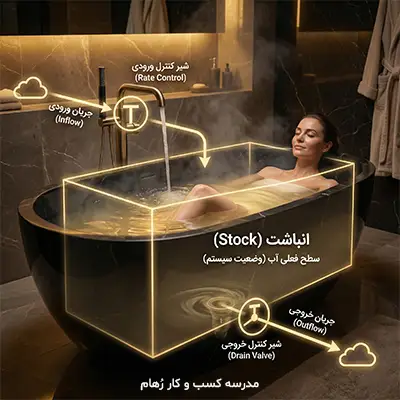 نمایش مفهوم انباشت و جریان به صورت کاربردی شبیه سازی مفاهیم انباشت و جریان در سیستم های پویا به کمک مثال وان حمام